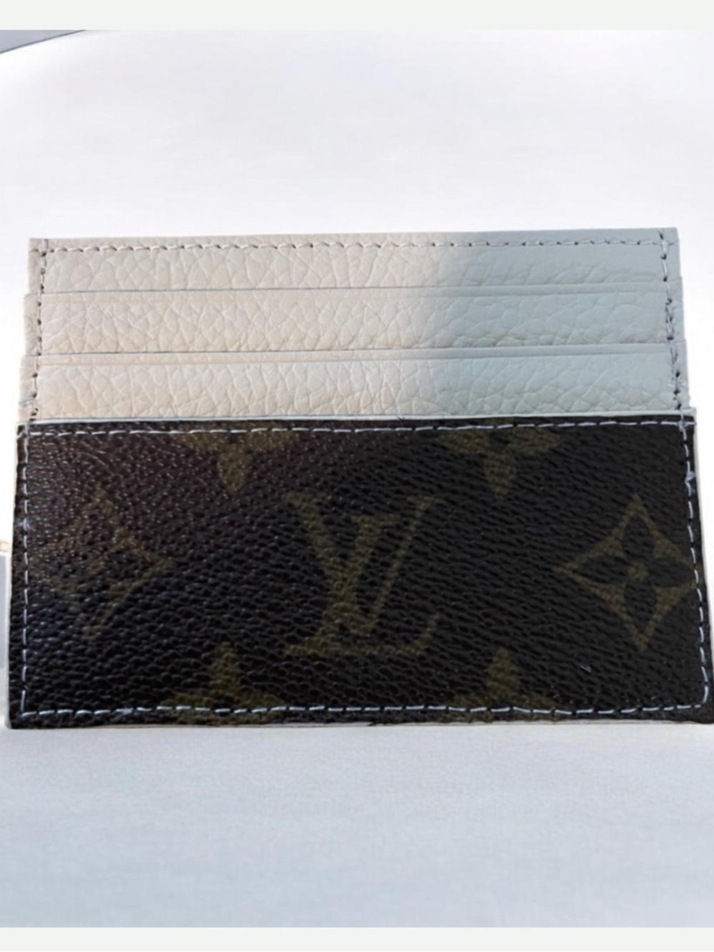 Upcycled Monogram Card Holder with White leather Interior